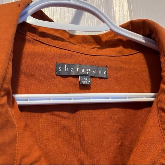 Sharagano Dress orange women Large belt midi summer pocket shirt sleeve - Picture 2 of 6